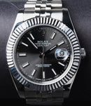 Rolex Datejust 41/36mm Aço Mostrador Cinza, Luneta Canelada