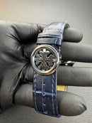 Patek Phillippe Turbilhão 42mm Aço Mostrador Azul, Pulseira Couro