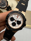 Bvlgari Aluminium Crono 41mm - Aço/Rose - Mostrador Branco