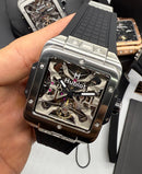Hublot Square Bang Turbilhão Aço 45mm, Mostrador Cinza Esqueleto
