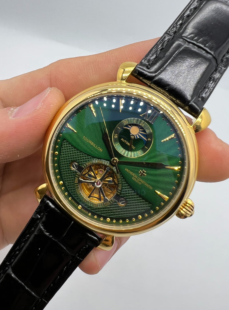 Vacheron Constantin Fases da Lua Turbilhão Aço/Dourado 42mm, Mostrador Verde
