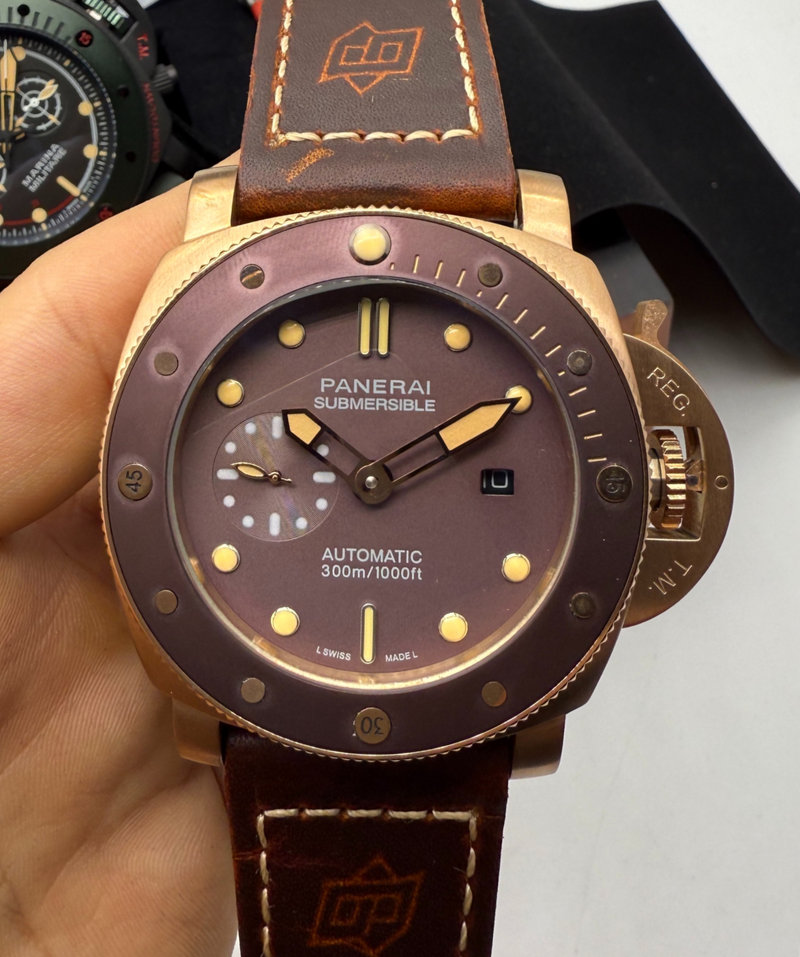 Panerai Submersible 47mm Aço/Rose Mostrador Marrom Luneta Marrom