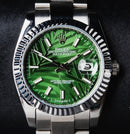 Rolex Datejust 36mm Aço Mostrador Verde-Folhas Luneta Canelada