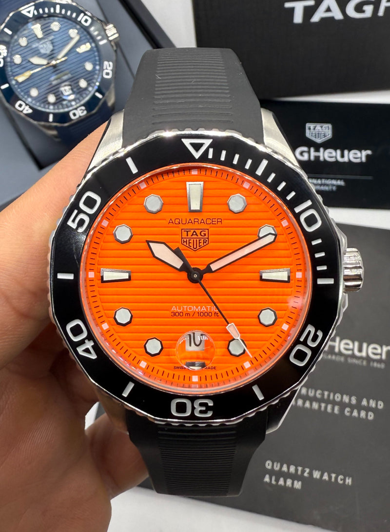Tag Heuer Aquarecer 300, 43mm, Aço, Mostrador Laranja, Puls. Borracha