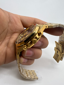 Audemars Piguet R.O. Dourado Mostrador Azul Bezel Pedras