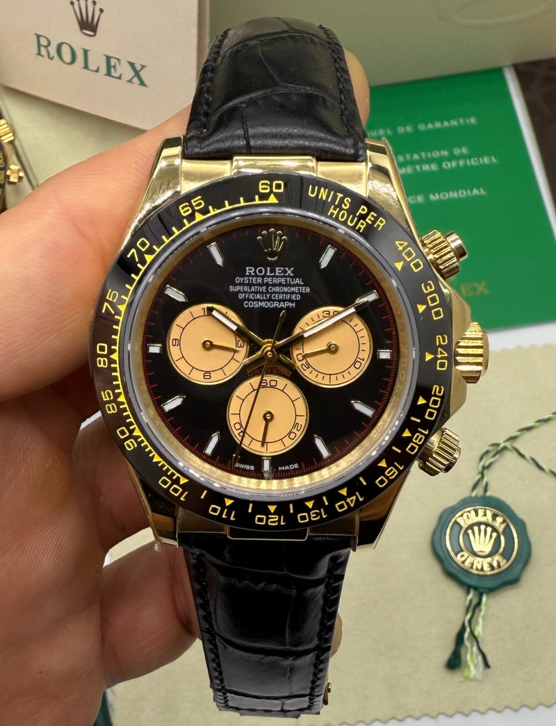 Rolex Daytona 40mm Dourado Mostrador Dourado Luneta Preta