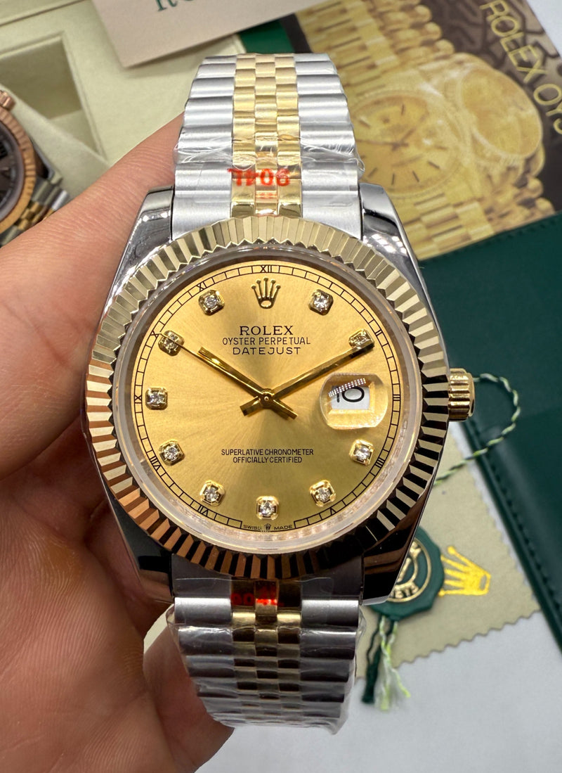 Rolex Date-Just 41mm/36mm/31mm Aço/Dourado, Mostrador Dourado, Luneta Canelada