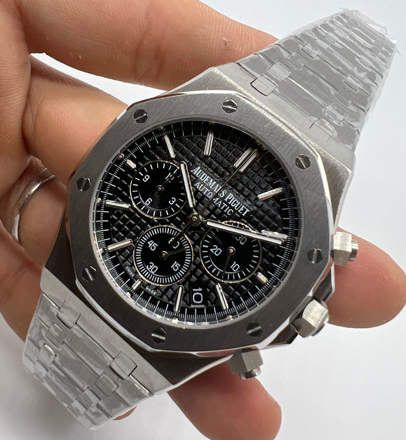 Audemars Piguet RoyalOak 41mm Aço Mostrador Preto Bezel Aço Pulseira Aço