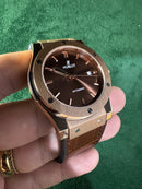 Hublot Classic Fusion 45mm Aço Rosê Mostrador Marrom Puls. Couro com Borracha