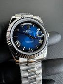 Rolex Day-Date 40mm Mostrador Azul Luneta Canelada