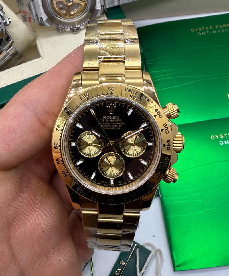 Rolex Daytona 40mm Aço Dourado, Mostrador Preto