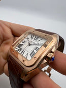 Cartier Santos 41mm/36mm - Aço/Rose - Mostrador Branco - Puls. Couro