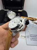 Panerai Luminor Marina 44 mm Aço Mostrador Branco - Pulseira Couro