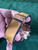 Hublot Classic Chrono 45mm Aço Rosê Mostrador Preto Pulseira Couro com Borracha