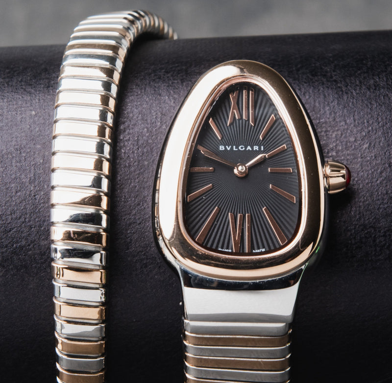 Bvlgari Serpenti Tubogas 01 Volta 35mm Aço/Rosé Mostrador Preto