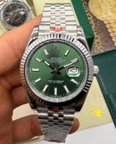 Rolex Date-Just 41mm/36mm, Aço Mostrador Verde Luneta Canelada