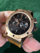 Hublot Classic Chrono 45mm Aço Rosê Mostrador Preto Pulseira Couro com Borracha