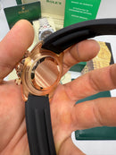 Rolex Daytona 40mm Aço Rose Mostrador Preto Luneta Preta, Pulseira OysterFlex