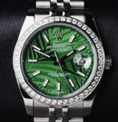 Rolex Datejust 36mm Aço Mostrador Verde-Folhas Luneta Cravejada