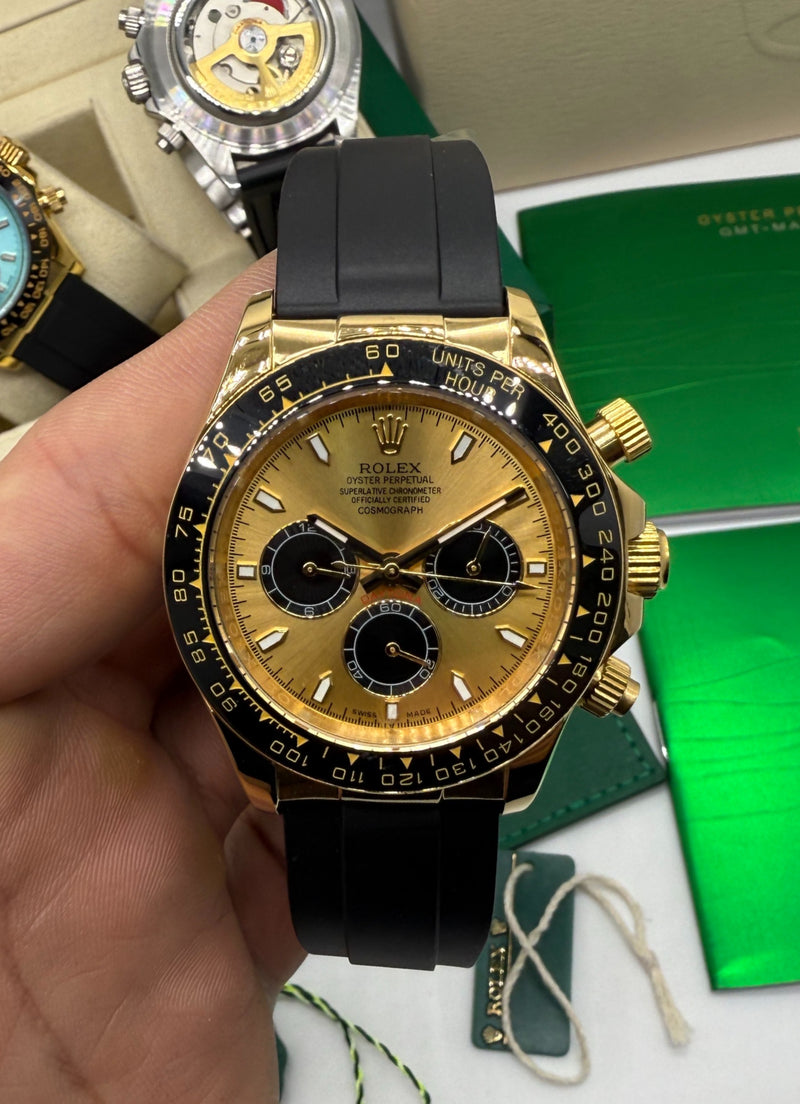 Rolex Daytona 40mm Dourado Mostrador Dourado Luneta Preta