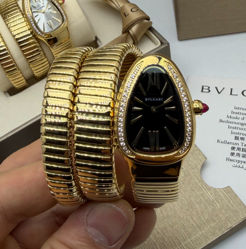 Bvlgari Serpenti Tubogas 02 Volta 35mm Aço/Dourado Mostrador Preto - Cravejado