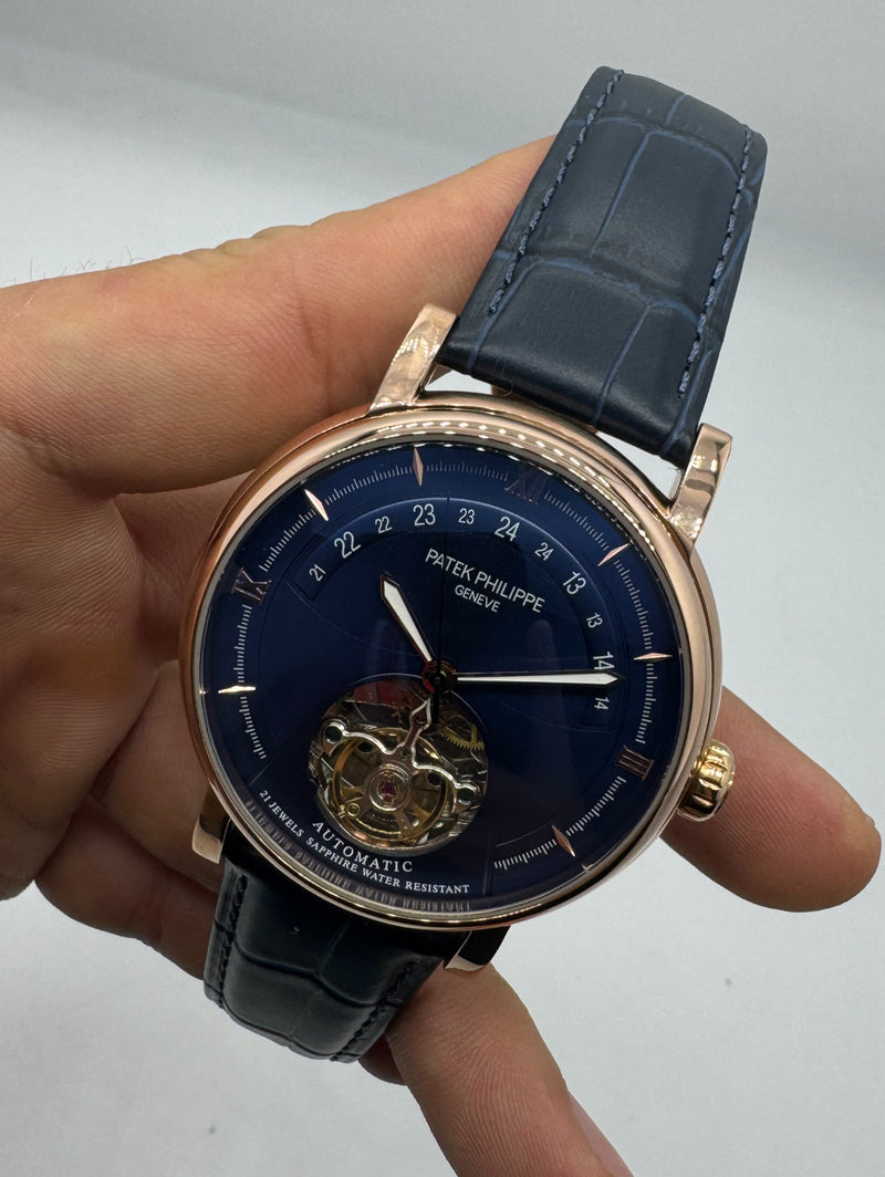 Patek Philippe Classic Turbilhão 44mm Aço/Rose, Pulseira Couro
