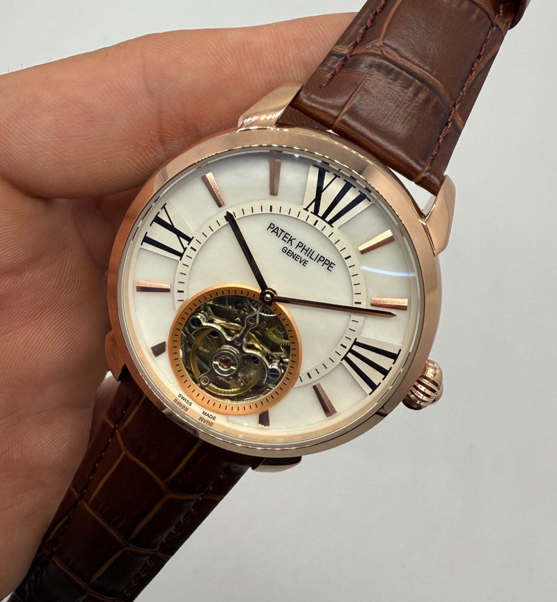 Patek Philippe Classic Turbilhão 44mm Aço/Rose, Pulseira Couro