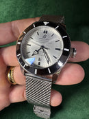 Breitling Superocean Aço 44mm Mostrador Prata Bisel Preto