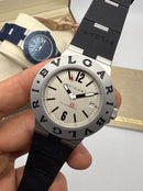 Bvlgari Alumium 41mm - Mostrador Branco Aluminio Pulseira Borracha