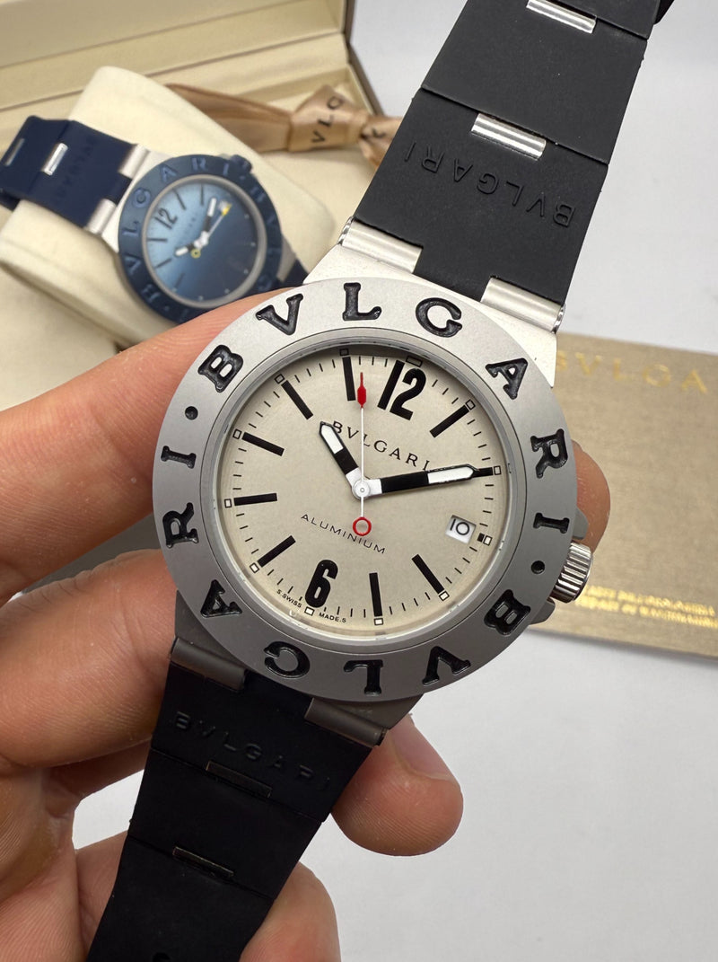 Bvlgari Alumium 41mm - Mostrador Branco Aluminio Pulseira Borracha