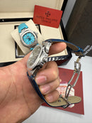 Patek Philippe Nautilus 39mm, Mostrador Azul, Pulseira Couro