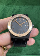 Hublot Classic Fusion 45mm Aço Rosê e Mostrador Preto Puls. Couro com Borracha