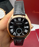 Cartier Drive 41mm Aço/Rose - Mostrador Preto - Pulseira Couro