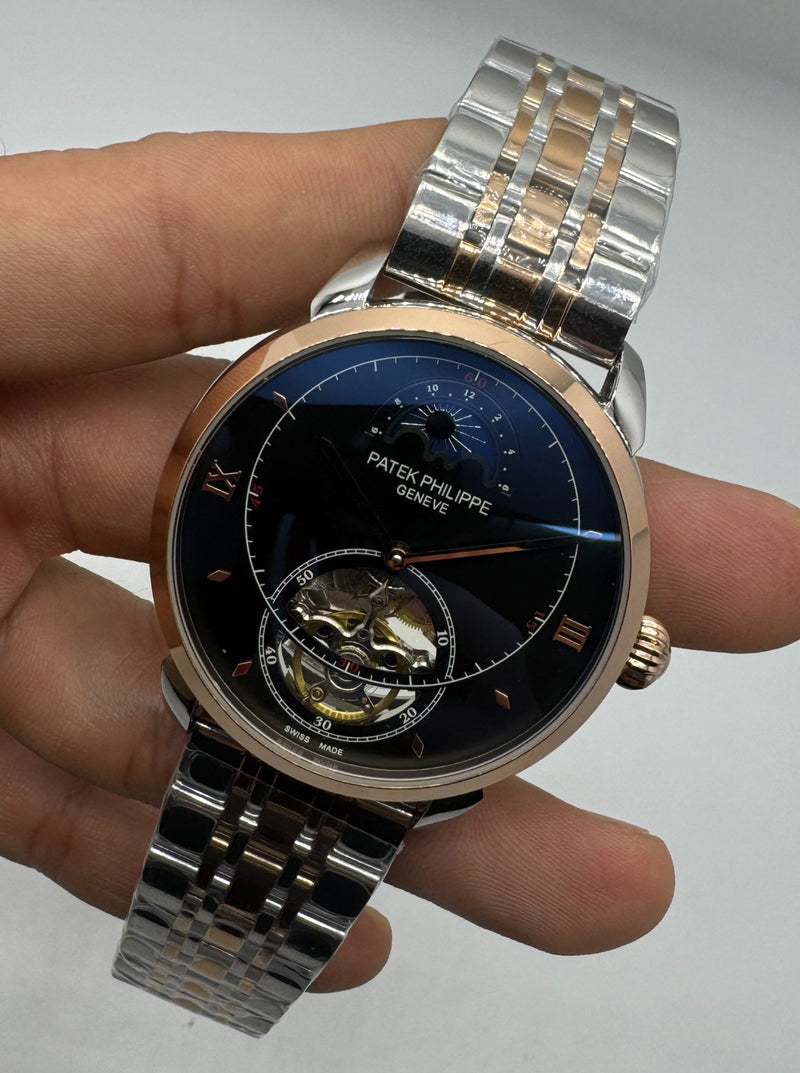 Patek Phillippe Fases da Lua Turbilhão 42mm Aço/Rose, Pulseira Aço