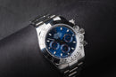 Rolex Daytona 40mm Aço Mostrador Azul Luneta Aço Pulseira Oyster