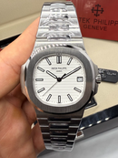 Patek Philippe Nautilus 41mm, Mostrador Branco, Pulseira Aço - CLONE