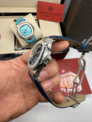 Patek Philippe Nautilus Fases da Lua 40mm, Aço, Mostrador Azul