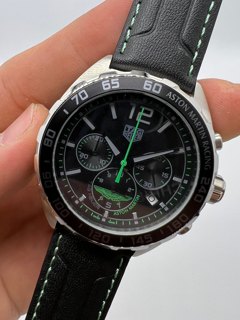 TAG Heuer Aston Martin Racing, Chronograph Eletrônico, 44 mm, Aço/Couro