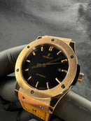 Hublot Classic Fusion 45mm Aço Rosê Mostrador Preto Puls. Couro com Borracha
