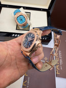 Patek Philippe Nautilus 39mm, Aço/Rose Mostrador Azul, Pulseira Couro