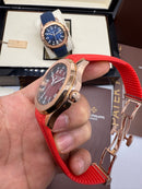 Patek Philippe Aquanaut 41mm Aço/Rose Mostrador Vermelho
