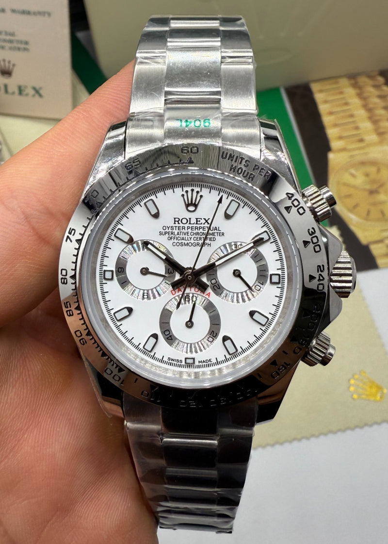 Rolex Daytona 40mm Aço, Mostrador Branco