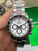 Rolex Daytona 40mm Aço Mostrador Branco, Luneta Preto