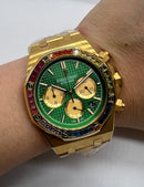 Audemars Piguet R.O. Dourado Mostrador Verde Bezel Pedras