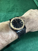 Hublot Classic Fusion 45mm Aço Rosê e Mostrador Preto Puls. Couro com Borracha
