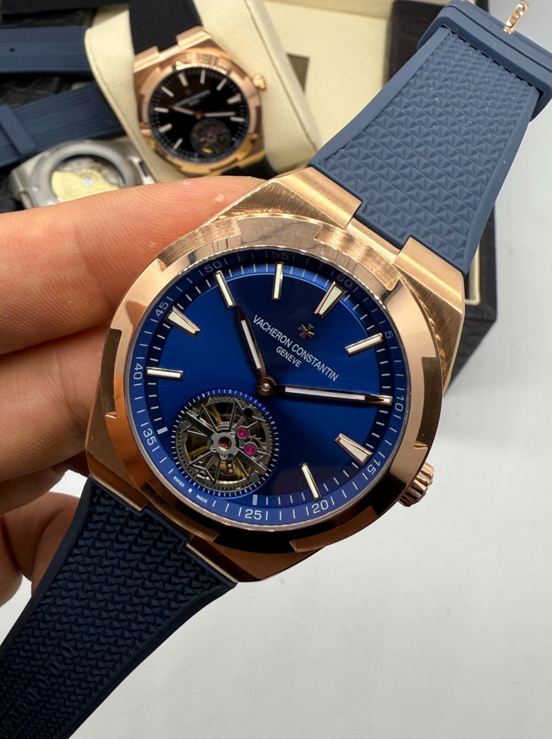 Vacheron Constantin Overseas Turbilhão Aço/Rose 40mm, Mostrador Azul