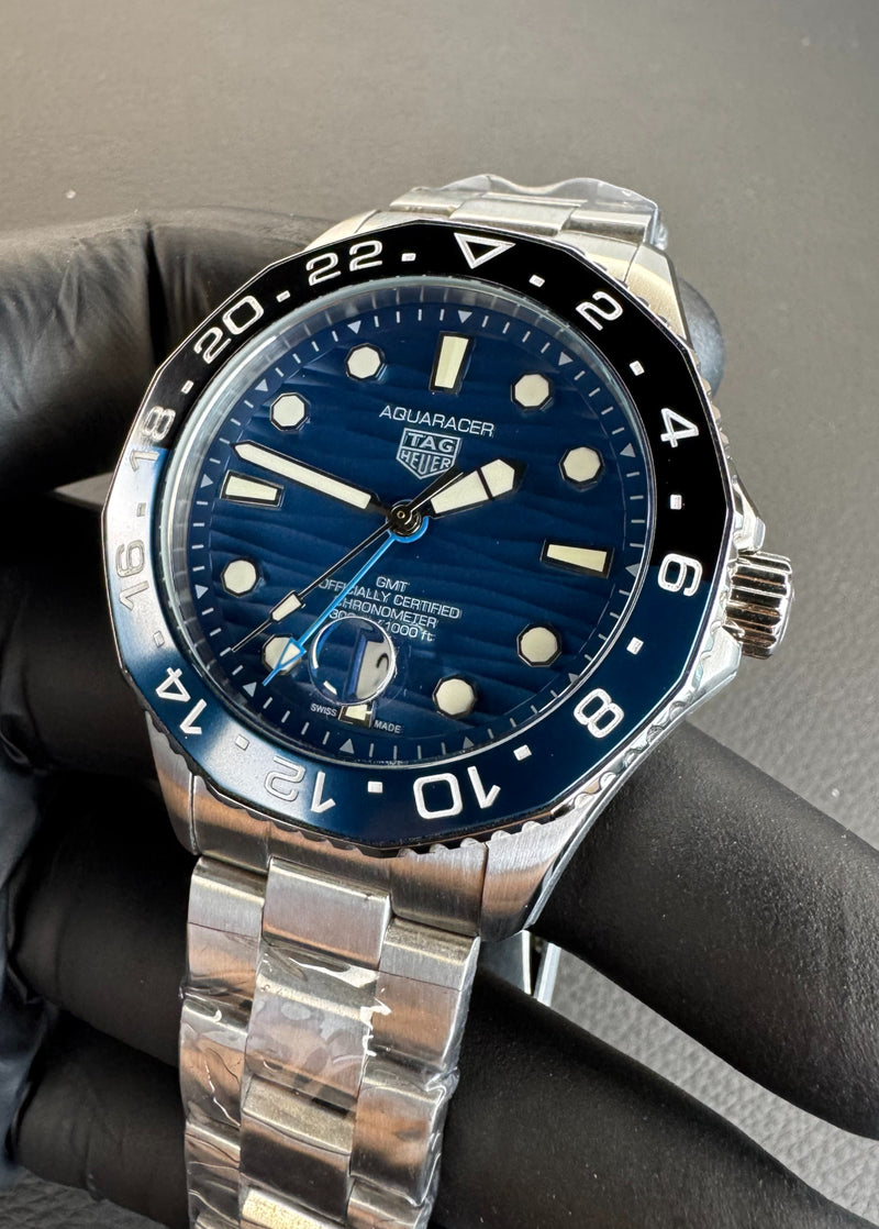 Tag Heuer Aquarecer GMT 43mm Aço, Mostrador Azul Luneta Preto/Azul