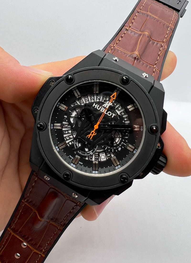 Hublot King Power 48mm Aço/OxBlack, Mostrador Preto, John Walker