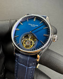 Patek Phillippe Turbilhão 42mm Aço Mostrador Azul, Pulseira Couro