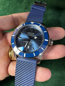 Breitling Superocean Aço 44mm Mostrador Azul Bisel Azul Pulseira Borracha Azul